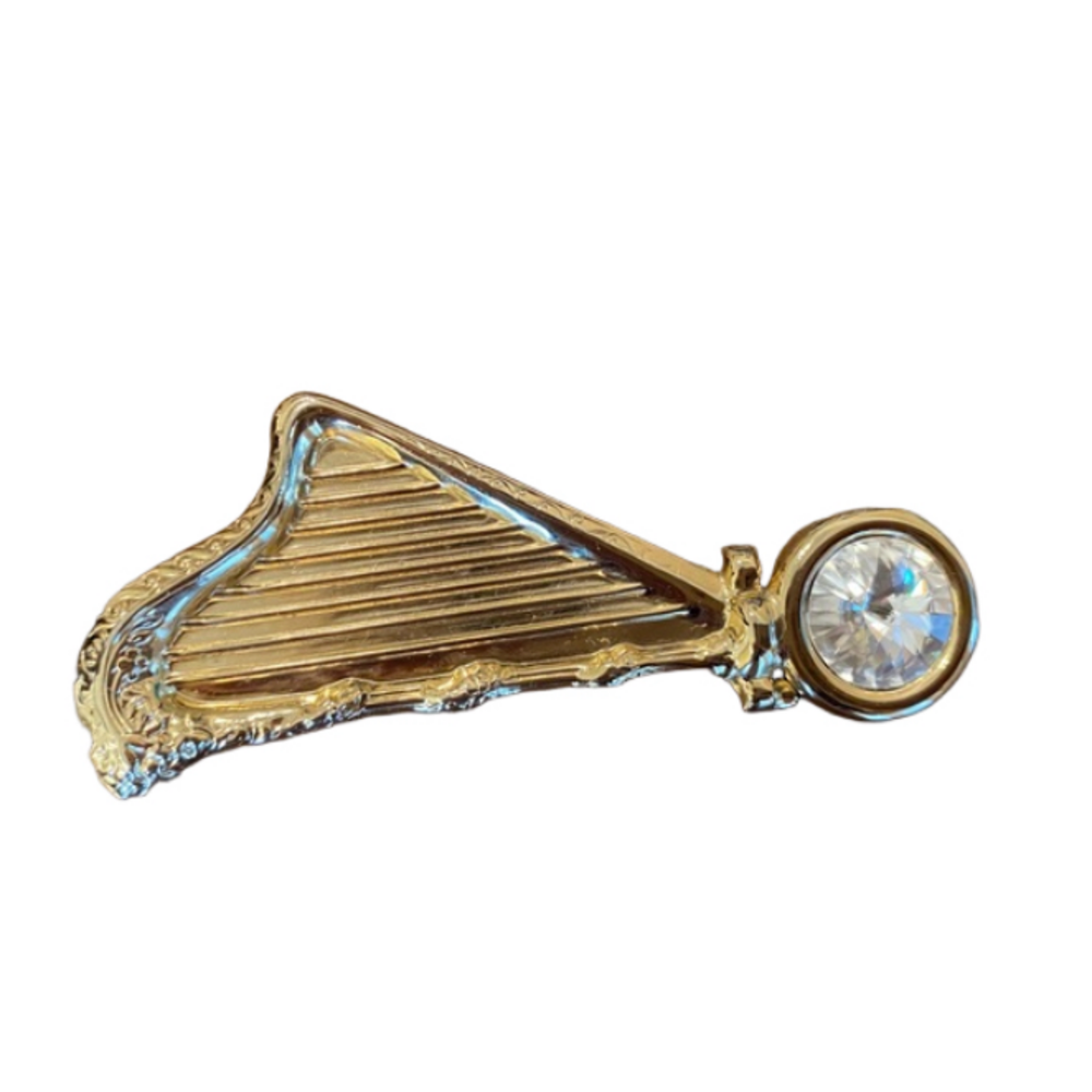 SIMON CHANG Signed Designer Rhinestones Modernist Brooch/Pin Rare Harp Gold